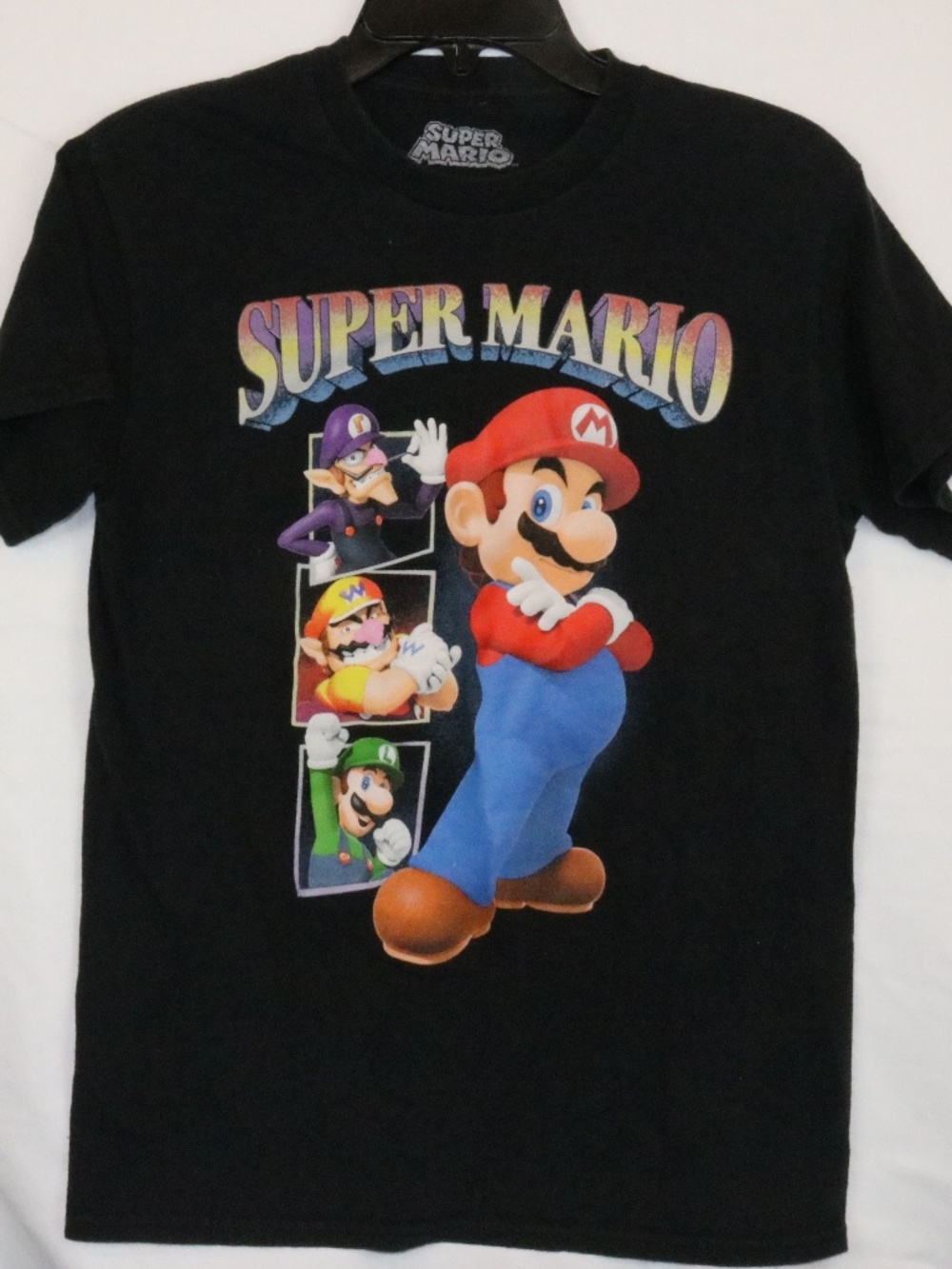 Super Mario Bros Mario Wario Luigi Waluigi Graphics Black T-shirt Size Small